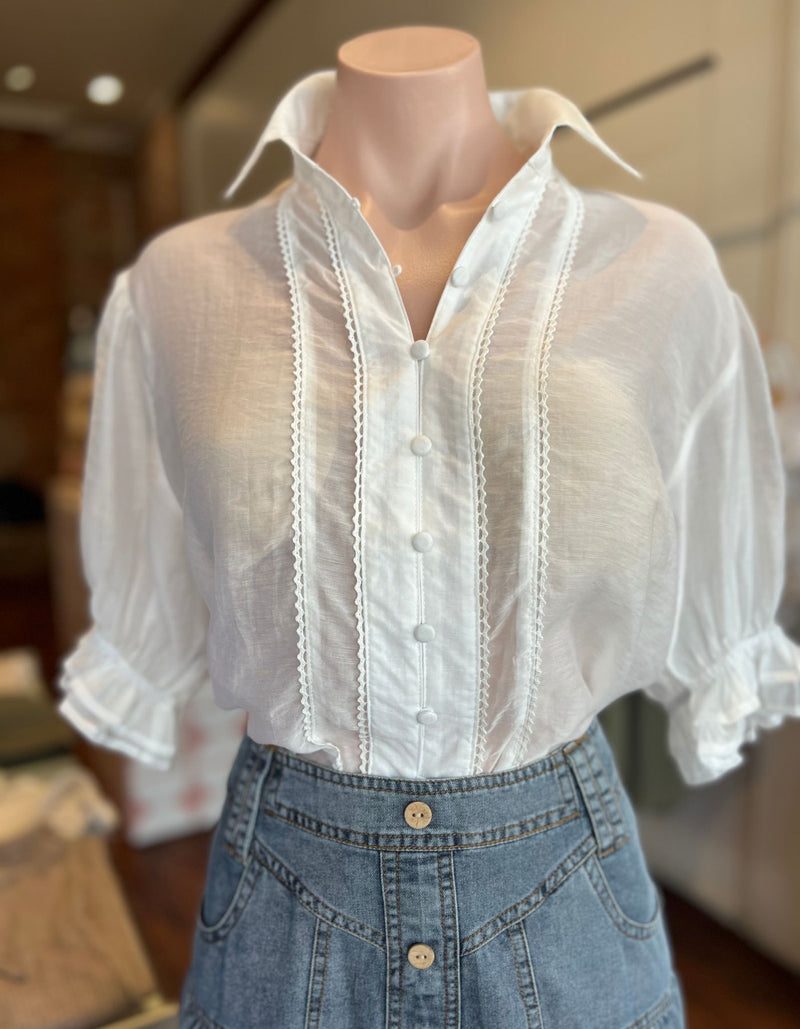 Orlyn Short Sleeve Button Front Blouse in White