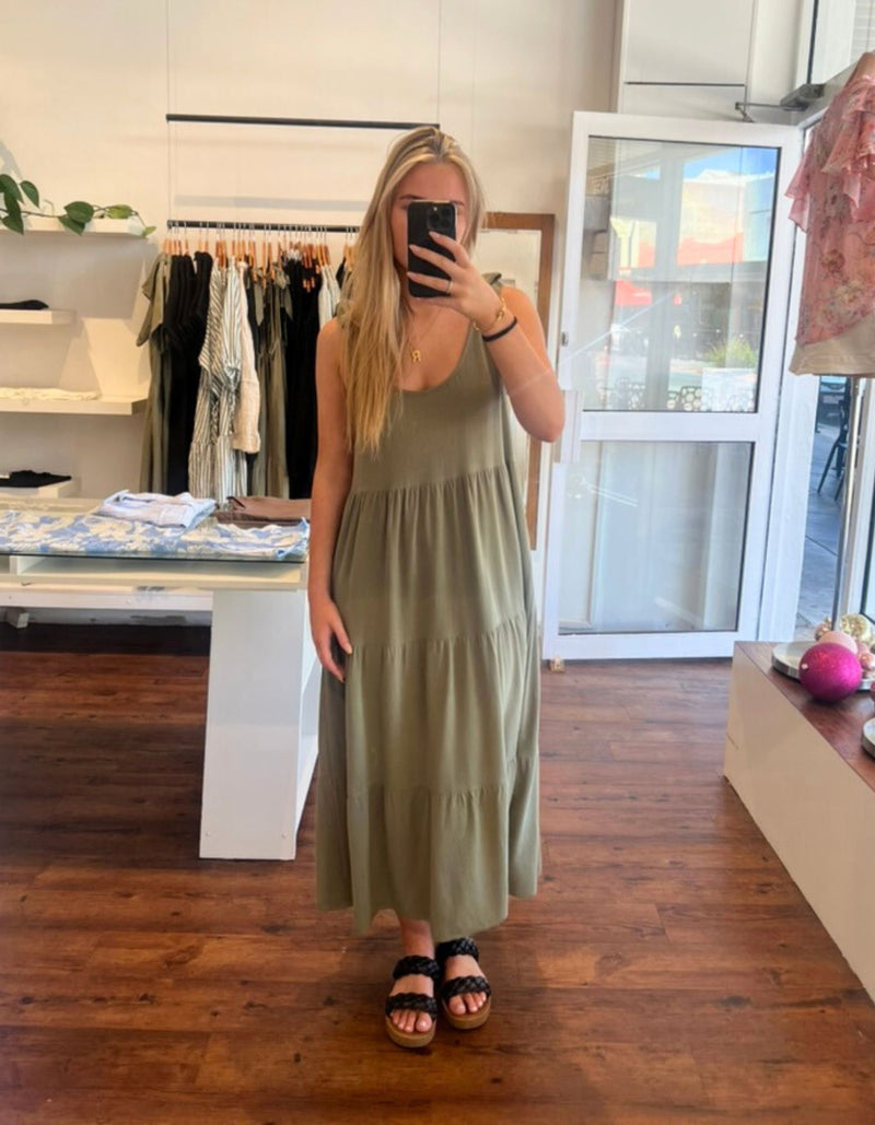 Vienna Tie Up Straps Sun Dress in Khaki