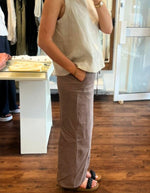 Haven Drawstring Waist Pants in Brown Linen