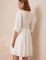 Presley Button Front V Neck Dress in White