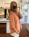 River Button Down Collarless Sheer Linen Shirt in Peach