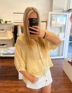 River Button Down Collarless Sheer Linen Shirt in Lemon