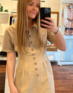 Kris Short Sleeve Button Down Midi Dress in Latte