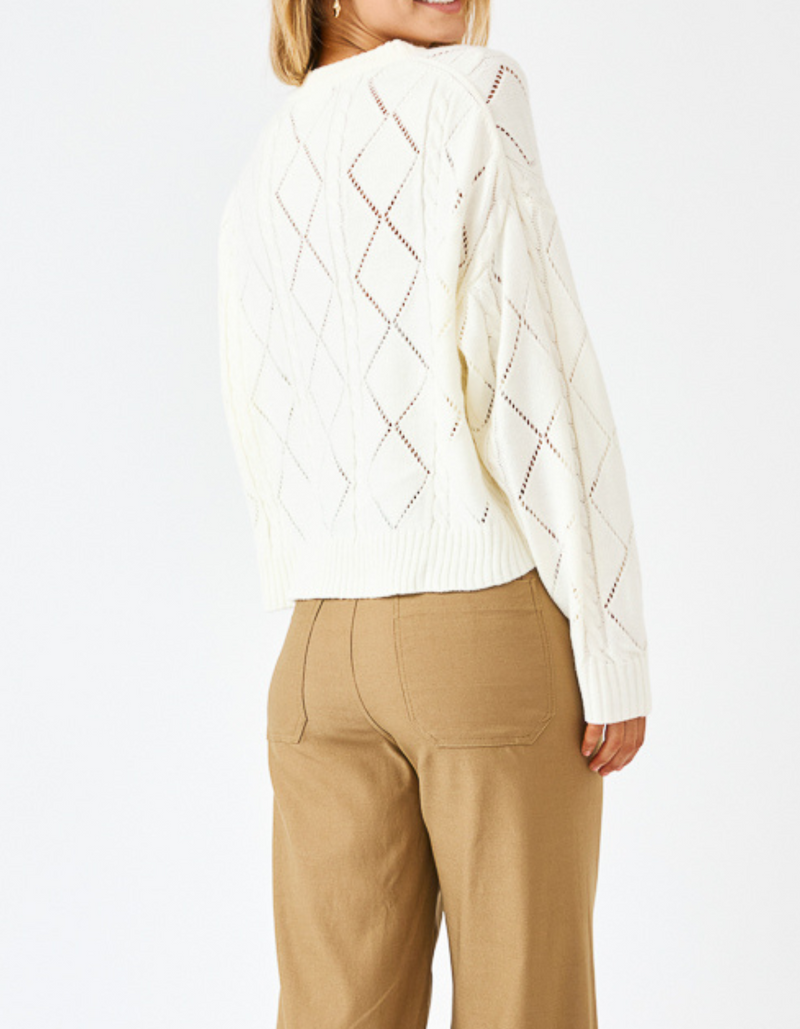 Liora Crew Neck Diamond Knit Jumper in White