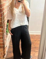 Cali Elastic Back Waist Wide Leg Pants in Black Linen