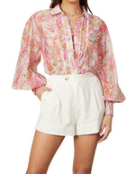 Arlena Long Sleeve Button Front Blouse in PInk Floral