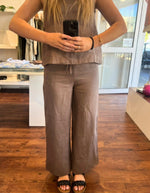 Haven Drawstring Waist Pants in Brown Linen