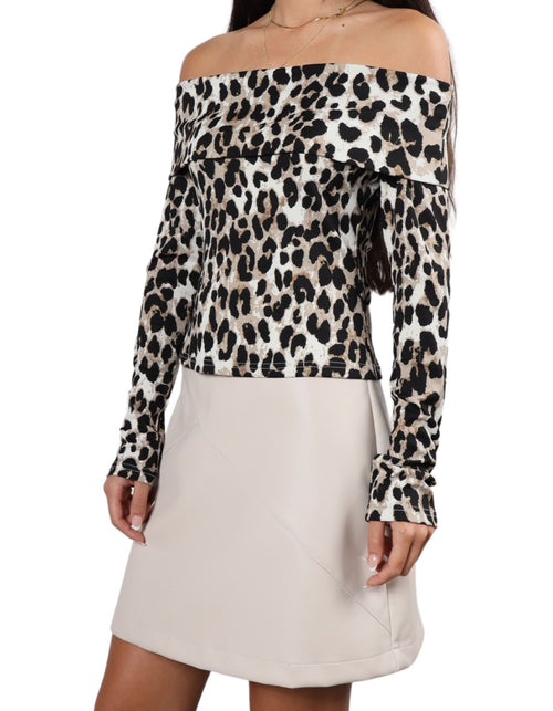 Porto Off Shoulder Long Sleeve Fitted Top in Leopard Print