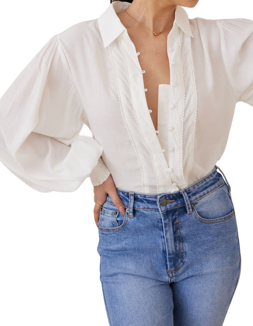 Arlena Long Sleeve Button Front Blouse in White