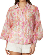 Arlena Long Sleeve Button Front Blouse in PInk Floral