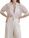 Orlyn Short Sleeve Button Front Blouse in White