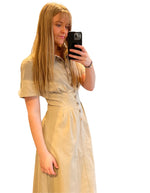 Kris Short Sleeve Button Down Midi Dress in Latte