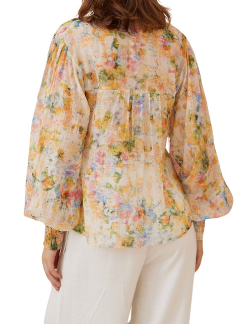 Arlena Long Sleeve Button Front Blouse in Yellow Floral