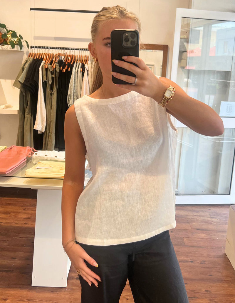 Whisper Sleeveless Top in White Linen