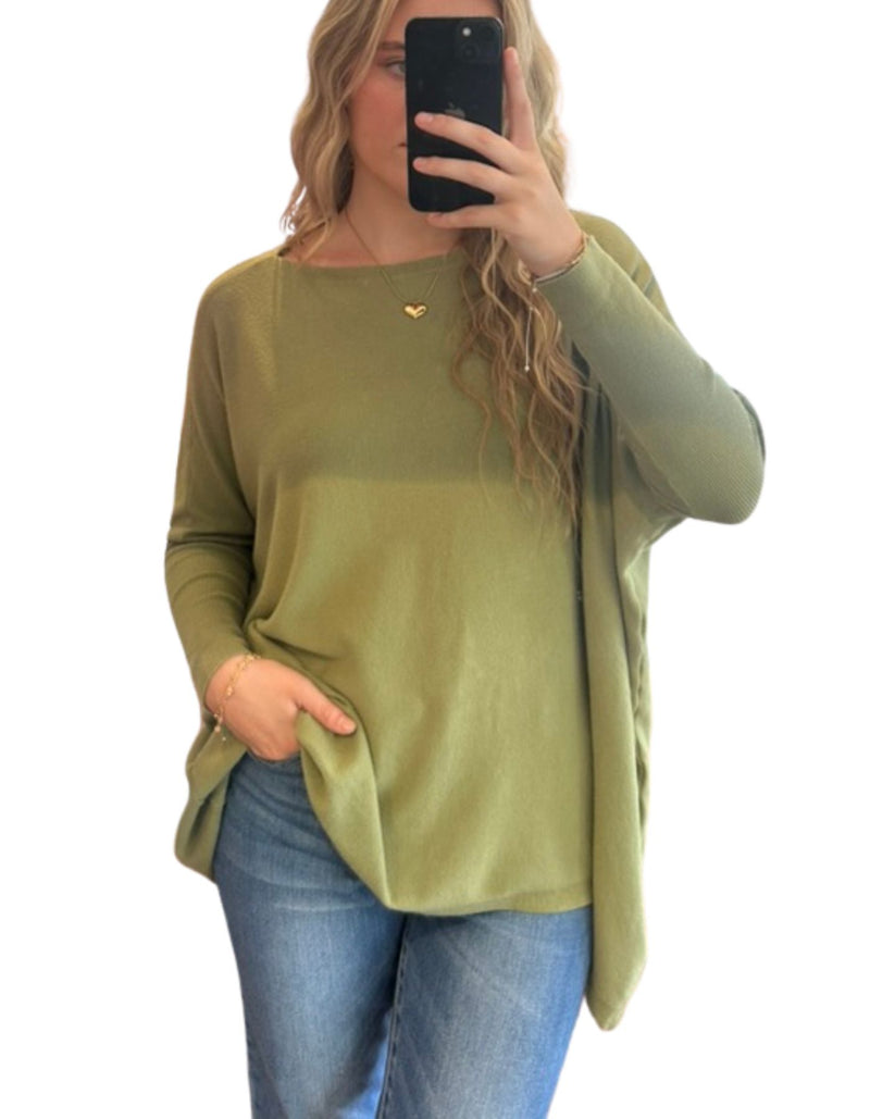 Willow Cotton Knit Jumper in Olive Green