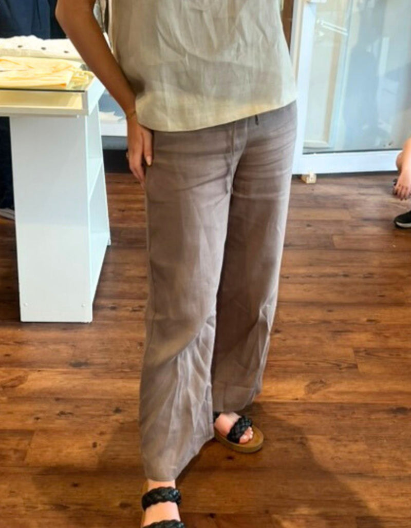 Haven Drawstring Waist Pants in Brown Linen