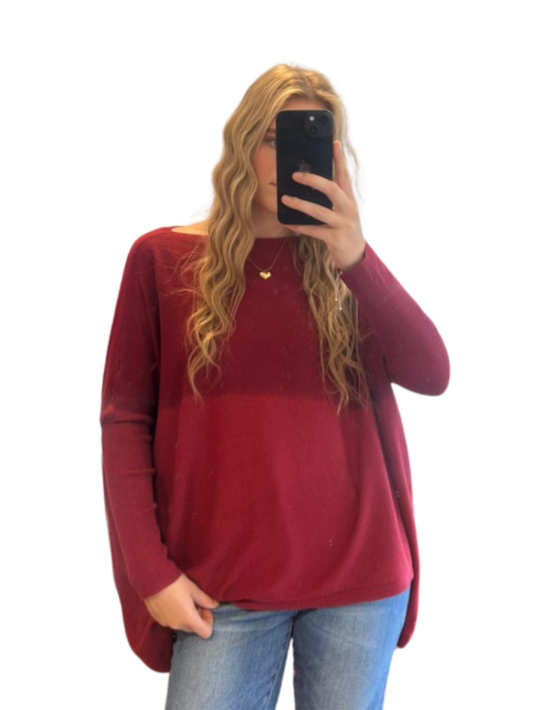 Willow Cotton Knit Jumper in Wine Red