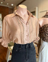 Orlyn Short Sleeve Button Front Blouse in Caramel