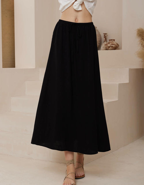 Abigail Elastic Waist MIdi Skirt in Black