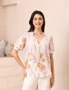 Cyrene Short Sleeve Button Front Blouse in White Floral