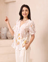 Cyrene Short Sleeve Button Front Blouse in White Floral