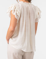 Chloe V Neck Ruffle Sleeve Top in Cream