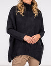 Parker Roll Neck Rib Knit Jumper in Black