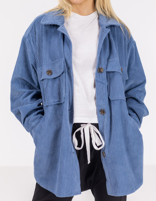 Rowan Oversized Cord Shacket in Blue