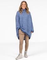 Monika Oversize Knit Jumper in Blue Stripe