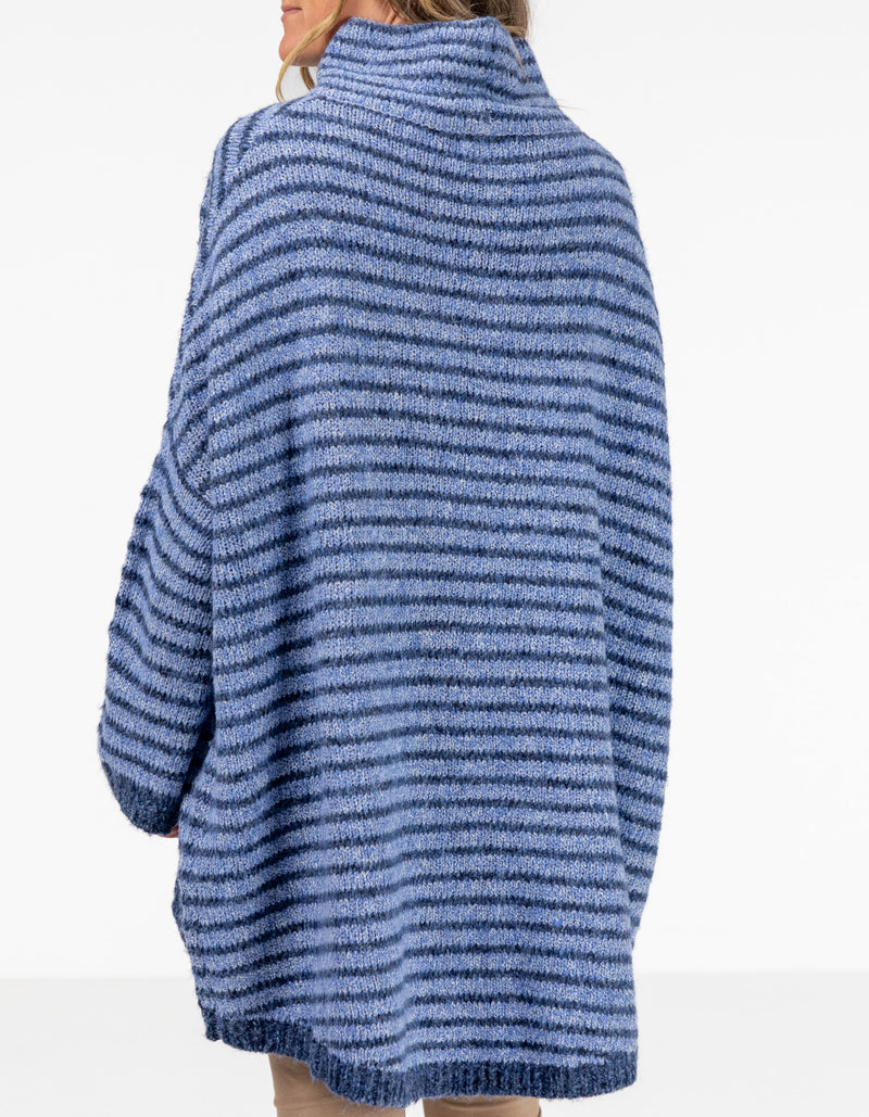 Monika Oversize Knit Jumper in Blue Stripe