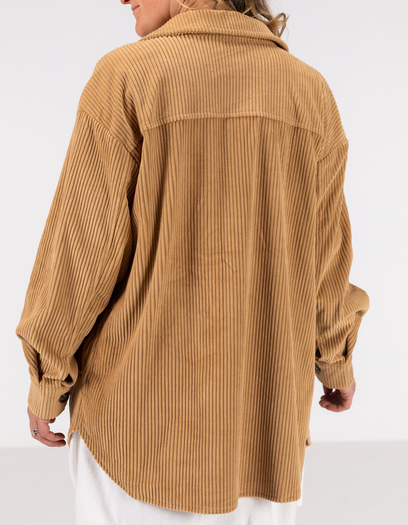 Rowan Oversized Cord Shacket in Camel