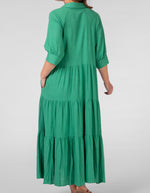 Remmi V Neck Tiered Midi Dress in Green