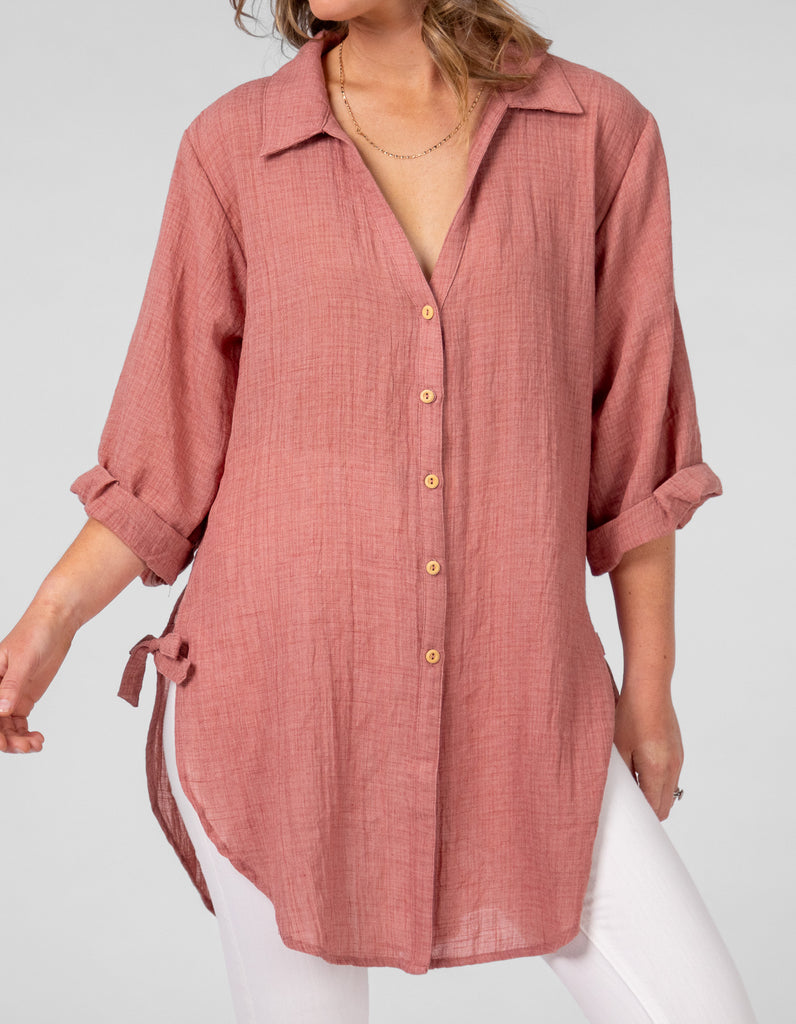 Hawthorn Oversize Button Down Shirt in Clay