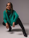 Parker Roll Neck Rib Knit Jumper in Green