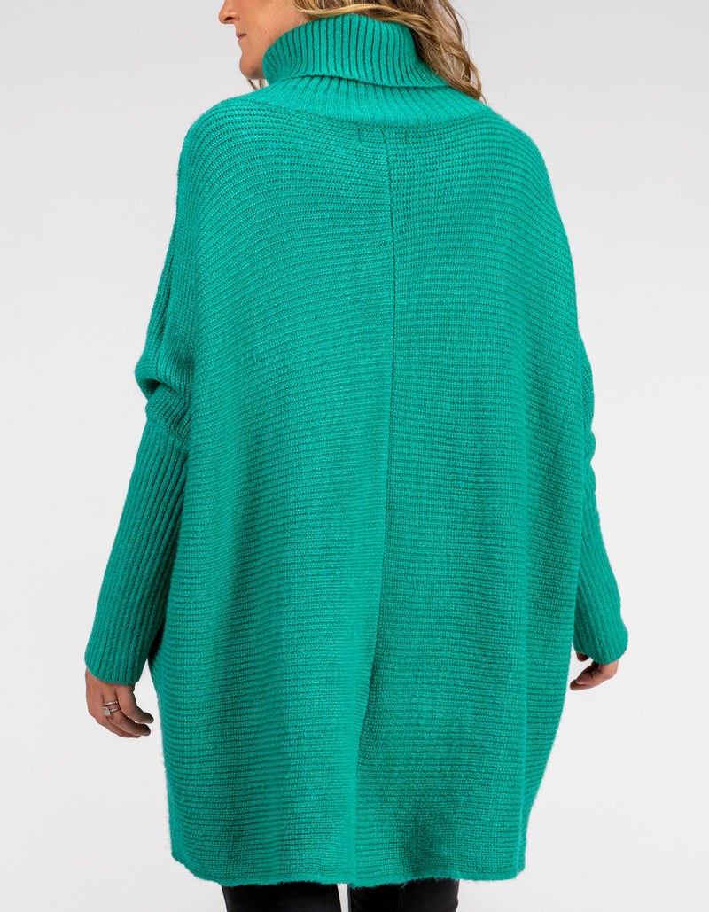 Parker Roll Neck Rib Knit Jumper in Green