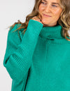 Parker Roll Neck Rib Knit Jumper in Green