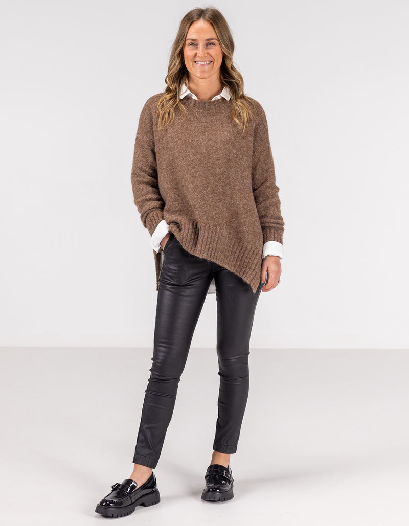 Julia Crew Neck Knit Jumper in Brown