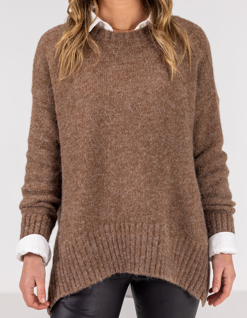 Julia Crew Neck Knit Jumper in Brown