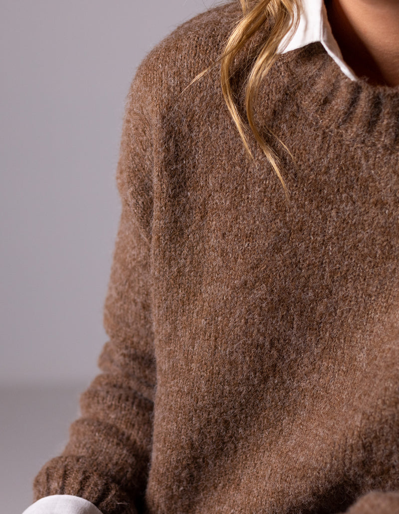 Julia Crew Neck Knit Jumper in Brown