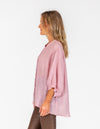 River Button Down Collarless Sheer Linen Shirt in Blush