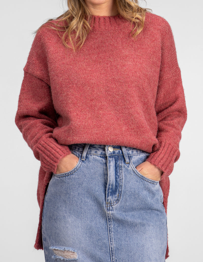 Julia Crew Neck Knit Jumper in Raspberry